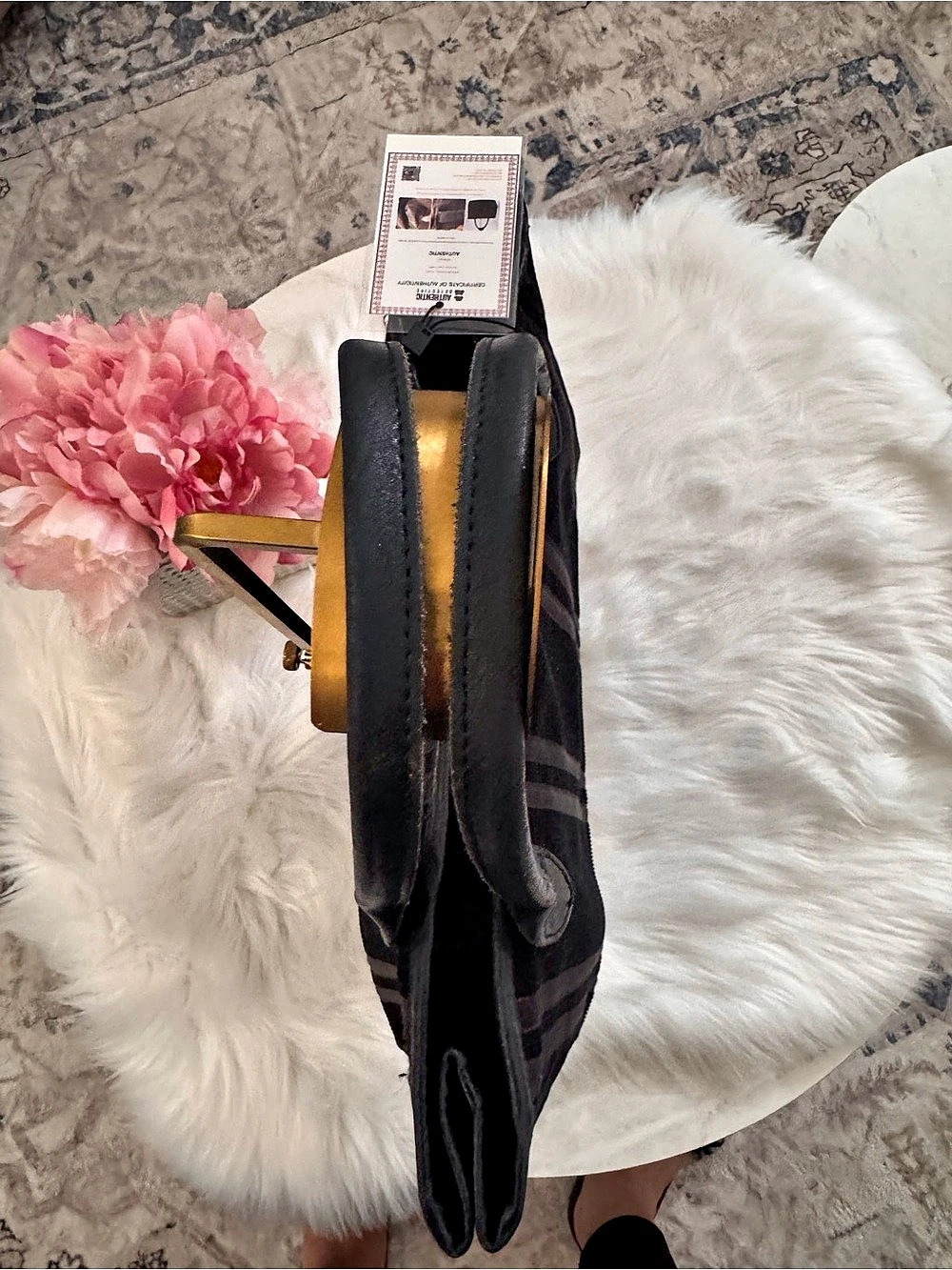 Long champ Black Velvet/Corduroy Striped Tote/Handbag - Picture 5 of 10